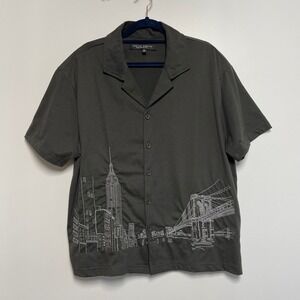 Rustic Souls Mens NYC Embroidered Short Sleeve Button Up Shirt Size M Black Gray